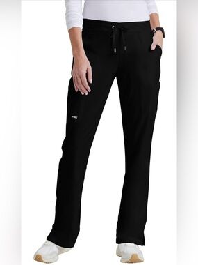 GREYS ANATOMY BY BARCO Mia Scrub Pants Sz XS Black Straight Leg 6 Pocket Medical